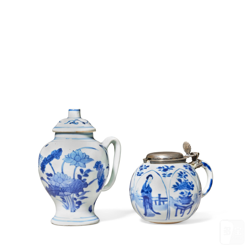 清康熙及明崇禎 青花芥末罐兩件 | TWO BLUE AND WHITE MUSTARD POTS
